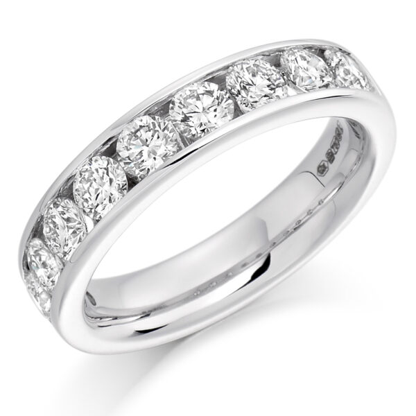 Ladies Platinum Round Brilliant Channel Set Diamond Wedding Ring