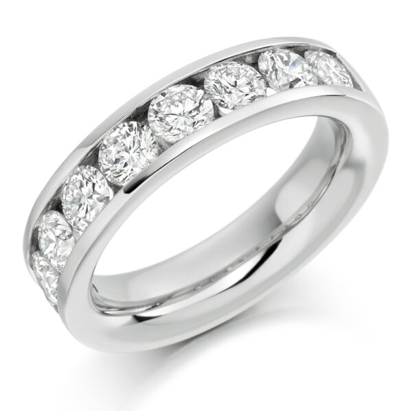 Ladies Platinum Round Brilliant Channel Set Diamond Wedding Ring