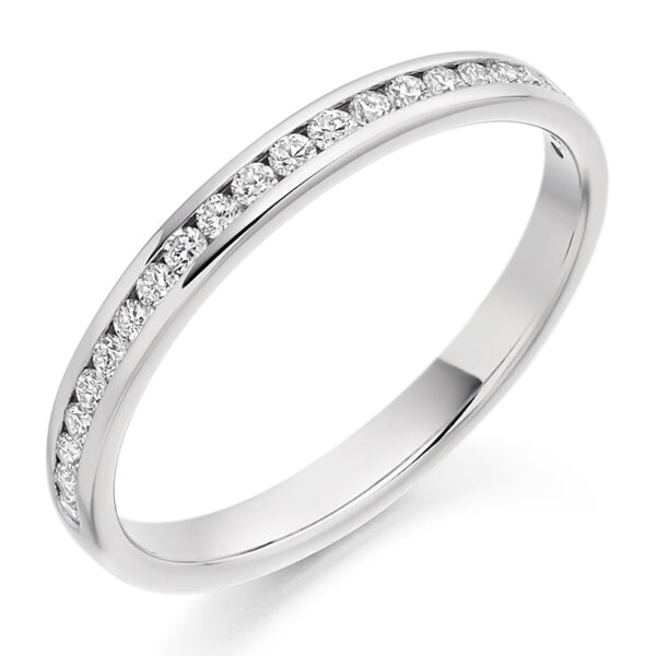 Ladies Platinum round brilliant channel set diamond wedding ring
