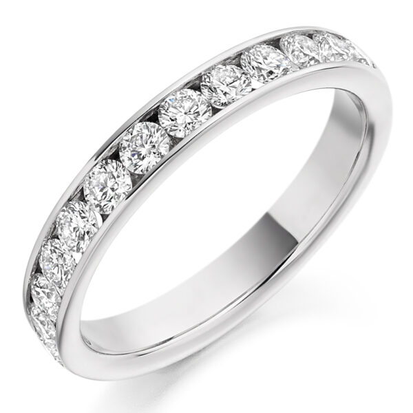 Ladies Platinum round brilliant channel set diamond wedding ring
