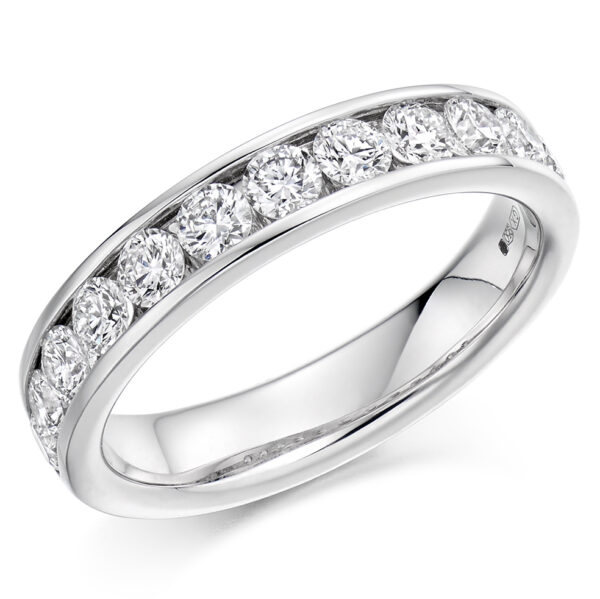 Ladies Platinum Round Brilliant Channel Set Diamond Wedding Ring