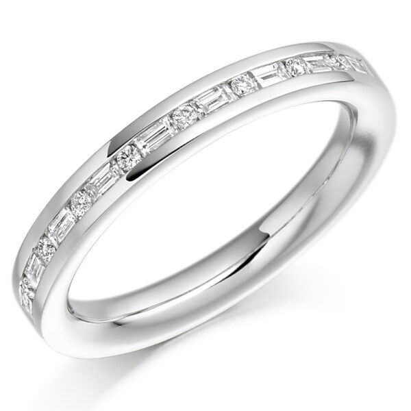 Ladies Platinum Baguette And Round Brilliant Cut Channel Set Diamond Wedding Ring