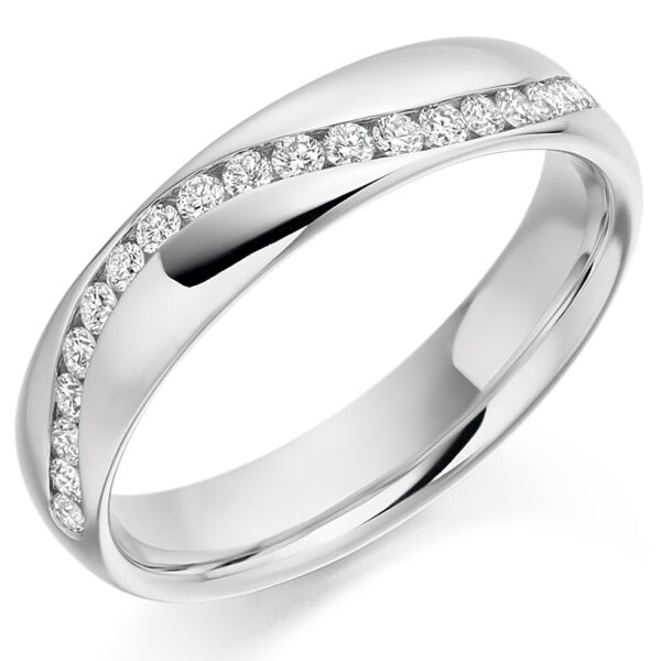 Ladies Platinum Offset Channel Set Diamond Wave Design Wedding Ring