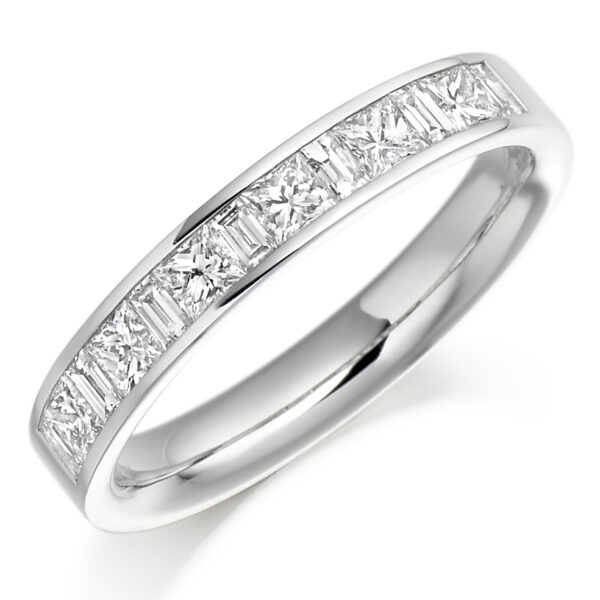 Ladies Platinum Princess and Baguette Cut Channel Set Diamond Wedding Ring