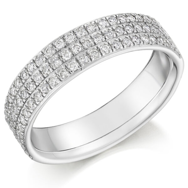 Ladies Platinum Diamond Triple Row Wedding Band
