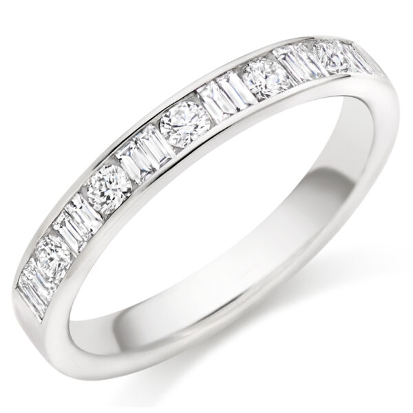 Ladies Platinum Double Baguette And Round brilliant Cut Channel Set Diamond Wedding Ring