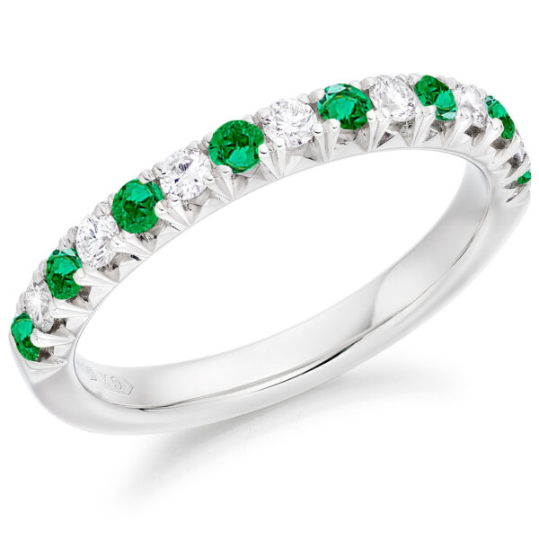 Platinum Emerald And Diamond Pavé Set Eternity Ring