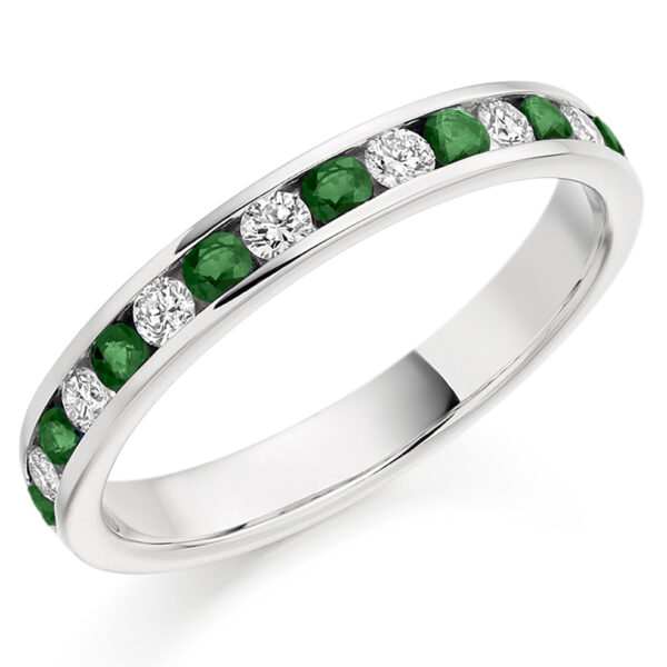 Platinum Emerald And Diamond Channel Set Eternity Ring