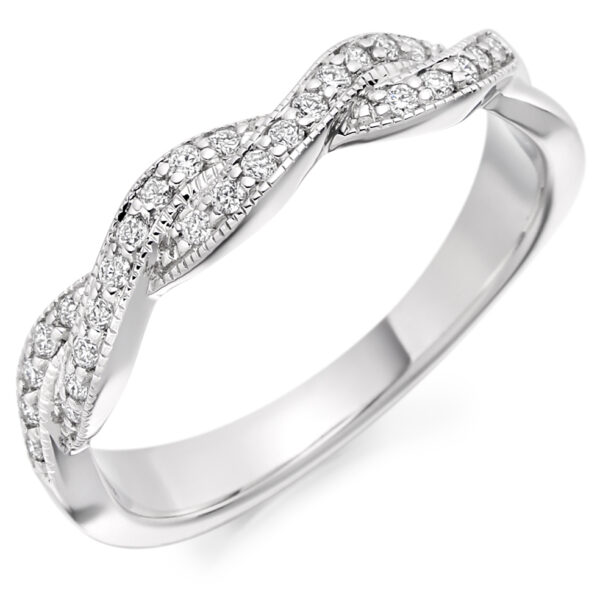 Platinum Round Brilliant Cut Diamond Eternity Ring , Pavé Style With Millgrain Edger