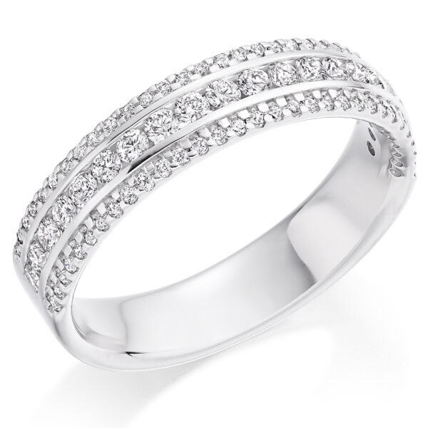 Platinum Three Row Channel And Pavé Set Diamond Eternity Ring