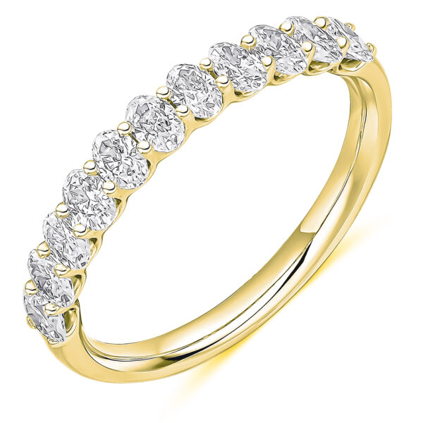 18ct Yellow Gold Oval Cut Diamond Band With Claw Setting