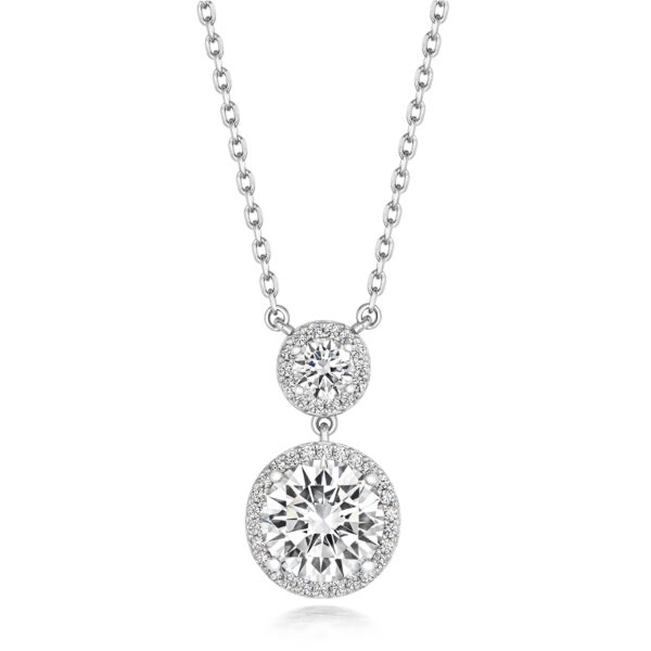 Silver & Co Twin Halo Style Pendant With Chain