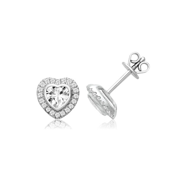 Silver & Co Heart Shape Halo Style Earrings