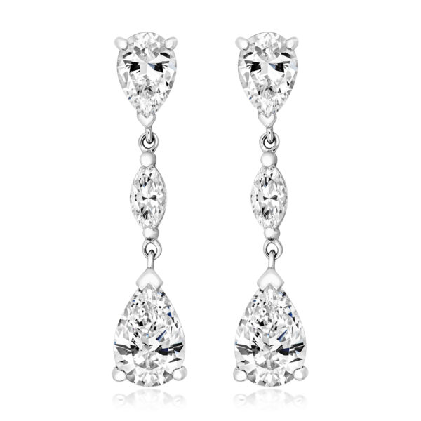 Silver & Co Triple Drop Pear And Marquise Style Earrings