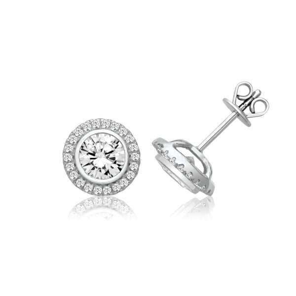 Silver & Co Round Shape Halo Style Stud Earrings
