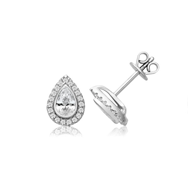 Silver & Co Pear Cut Halo Style Stud Earrings
