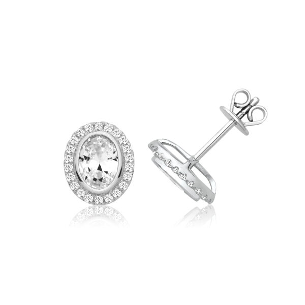 Silver & Co Oval Cut Halo Style Stud Earrings