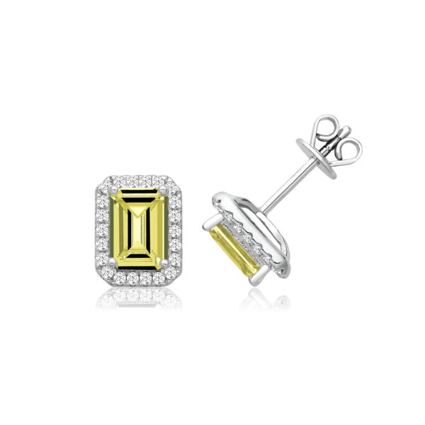Silver & Co Yellow Coloured Emerald Shaped Cubic Zirconia Earrings