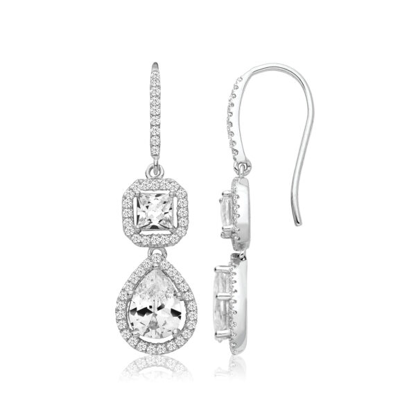 Silver & Co Pear And Square Shape Halo Style Drop Earrings