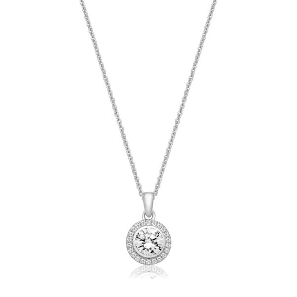 Silver & Co Round Shape Halo Style Pendant With Chain