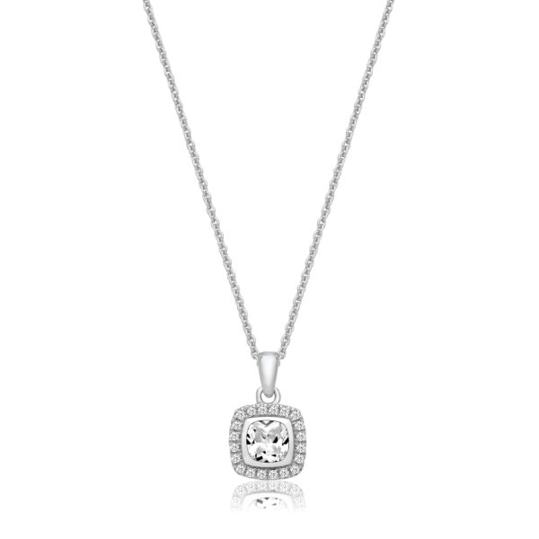 Silver & Co Cushion Shape Halo Style Pendant And Chain