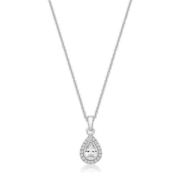 Silver & Co Pear Shape Halo Style Pendant With Chain