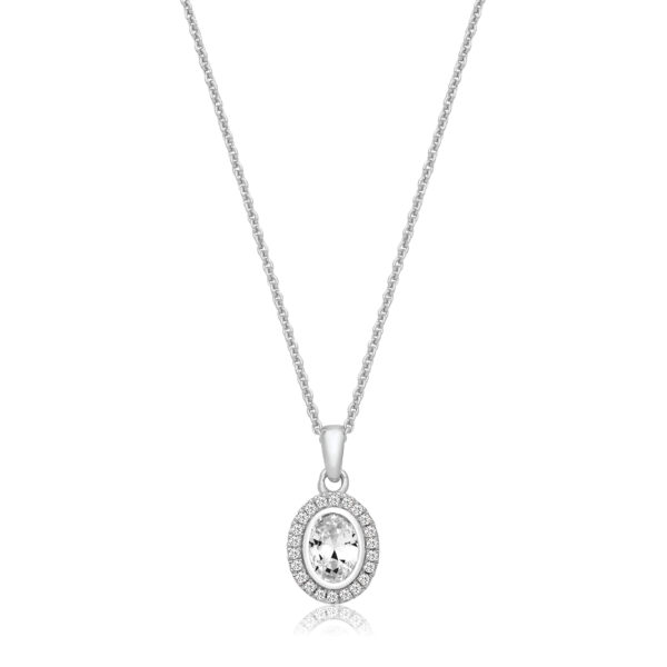 Silver & Co Oval Shape Halo Style Pendant With Chain