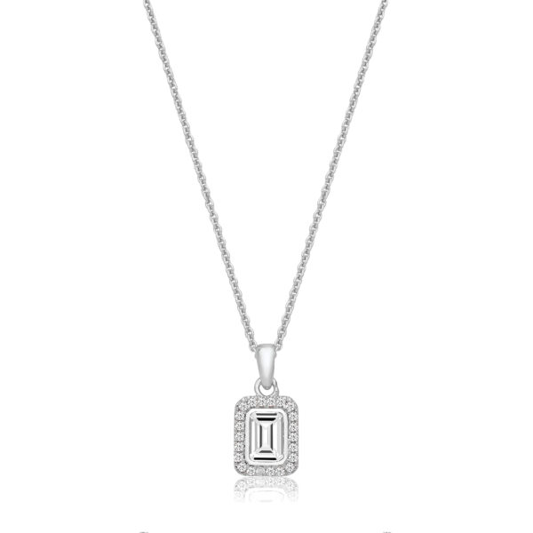 Silver & Co Emerald Shape Halo Style Pendant And Chain