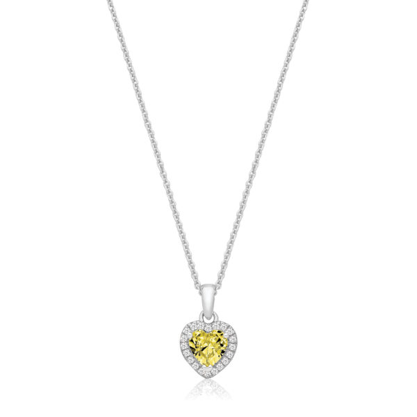 Silver & Co Yellow Coloured Heart Shape Halo Pendant With Chain