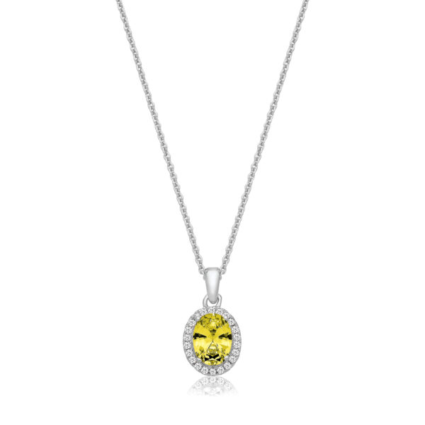 Silver & Co Yellow Coloured Oval Cubic Zirconia Pendant With Chain
