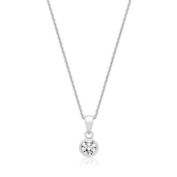 Silver & Co Round Rub over Style Cubic Zirconia Pendant With Chain