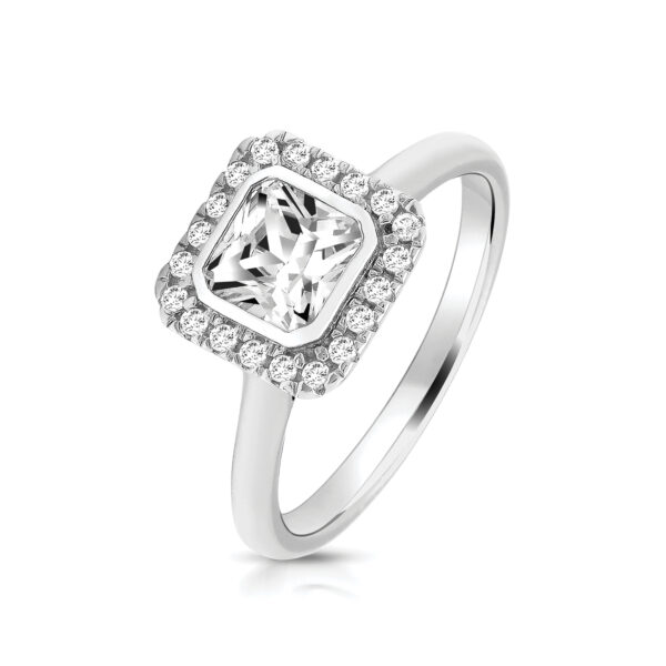 Silver & Co Cushion Cut Halo Style Ring